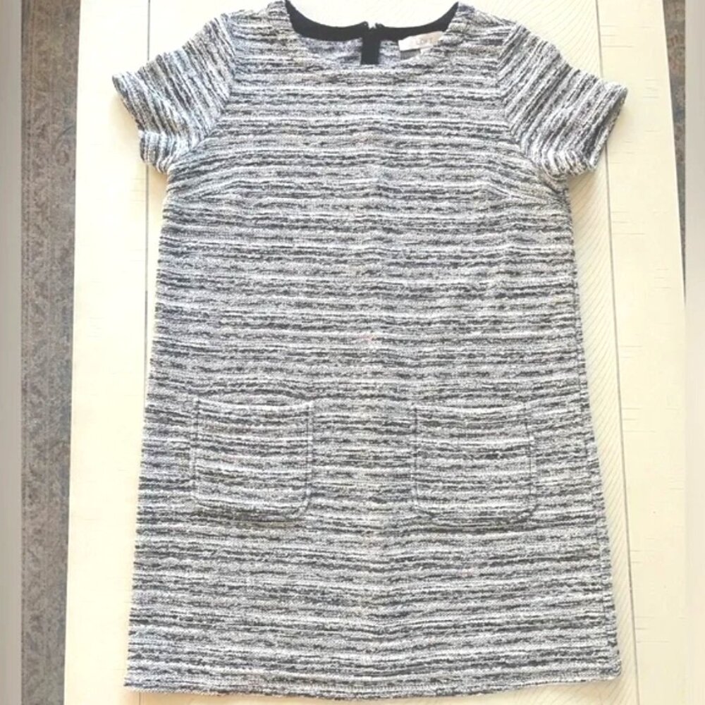 LOFT pocket front multi-color tweed dress with hidden back zipper